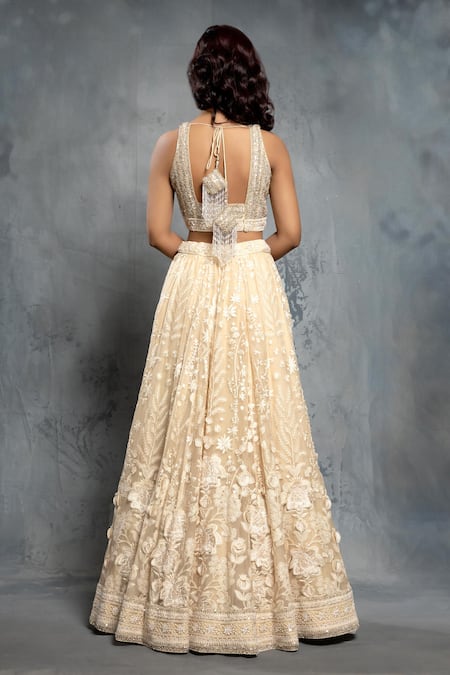 Neeta Lulla Beige Floral Applique Lehenga Set 
