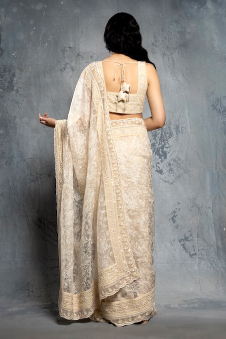 Neeta Lulla Floral Embroidered Ecru Saree & Blouse Set 
