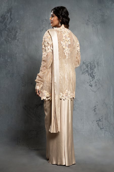 Neeta Lulla 3D Floral Embroidered Jacket Saree Set 