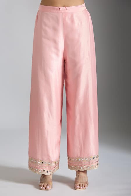 Buy_Gopi Vaid_Pink Tussar, Organza, Satin Sequins, Mirrors, Embellished Tiered Anarkali Set _Online_at_Aza_Fashions