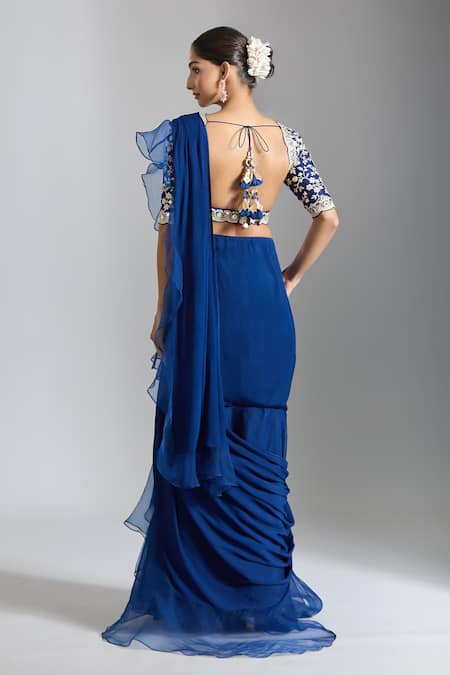 Gopi Vaid Layered Ruffle Pre-Draped Saree & Embroidered Blouse 
