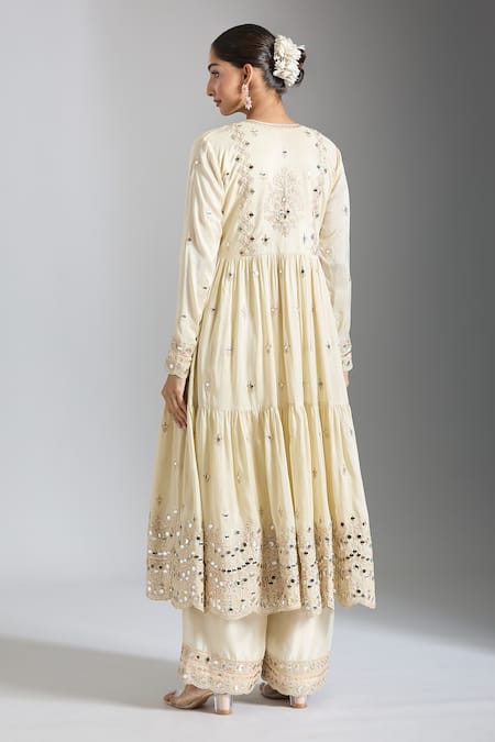 Gopi Vaid Floral Mirror Work Anarkali Pant Set 