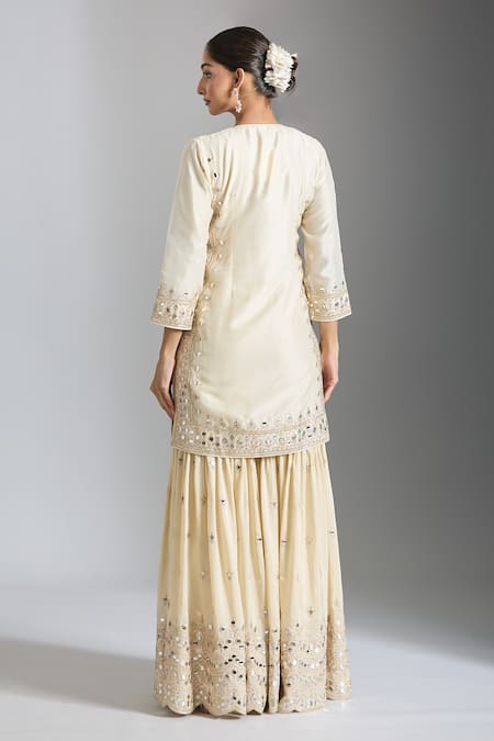 Gopi Vaid Geometric Mirror Work Kurta Sharara Set 