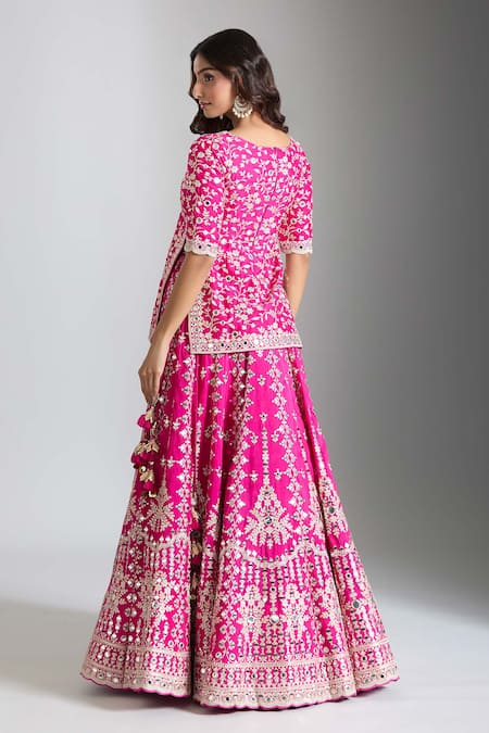 Gopi Vaid Mirror Blossom Embroidered Kurta Lehenga Set 