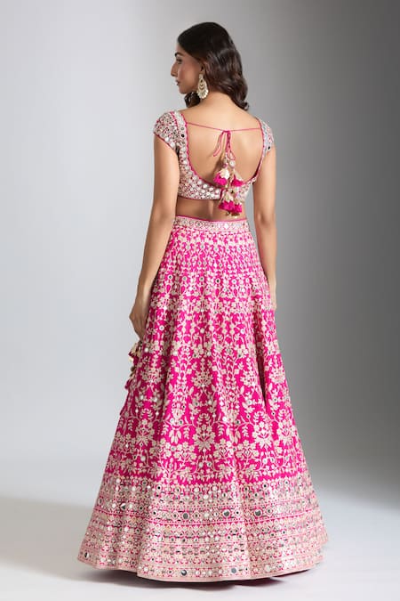 Gopi Vaid Mirror Embroidered Rani Pink Lehenga Set 