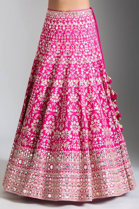 Gopi Vaid_Pink Jacquard, Organza, Chanderi Mirrors, Embroidery Gulbahar Lehenga Set _at_Aza_Fashions