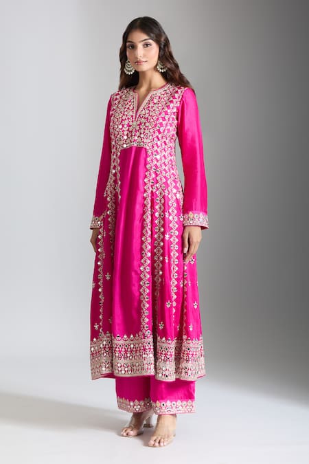 Buy Gopi Vaid Pink Organza, Tussar Mirrors, Embroidery Gulbahar Anarkali Set Online at Aza Fashions Buy_Gopi Vaid_Pink Organza, Tussar Mirrors, Embroidery Gulbahar Anarkali Set _Online_at_Aza_Fashions