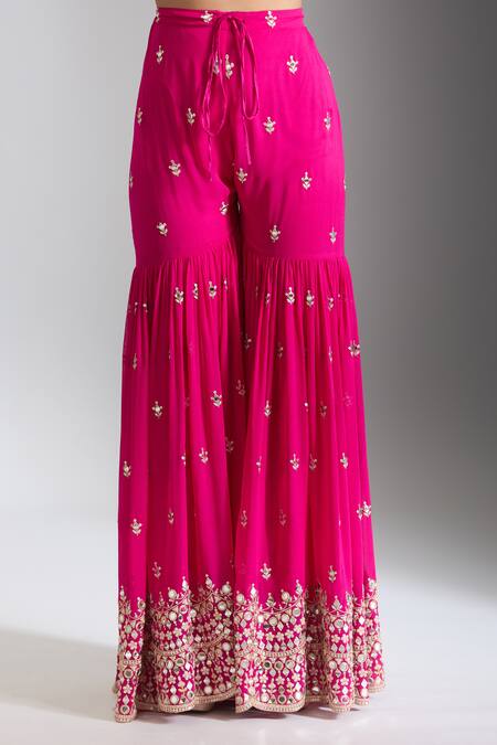 Gopi Vaid Pink Tussar, Georgette, Net Gota Patti, Mirrors, Blossom Kurta Sharara Set at Aza Fashions Gopi Vaid_Pink Tussar, Georgette, Net Gota Patti, Mirrors, Blossom Kurta Sharara Set _at_Aza_Fashions