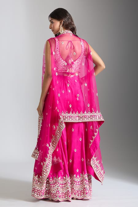 Gopi Vaid Mughal Bloom Embroidered Cape & Sharara Set 