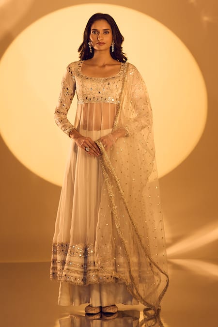 Gopi Vaid Mirror Embroidered Anarkali Set With Dupatta 