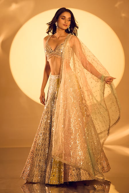 Gopi Vaid Mughal Mirror Embroidered Lehenga Set 