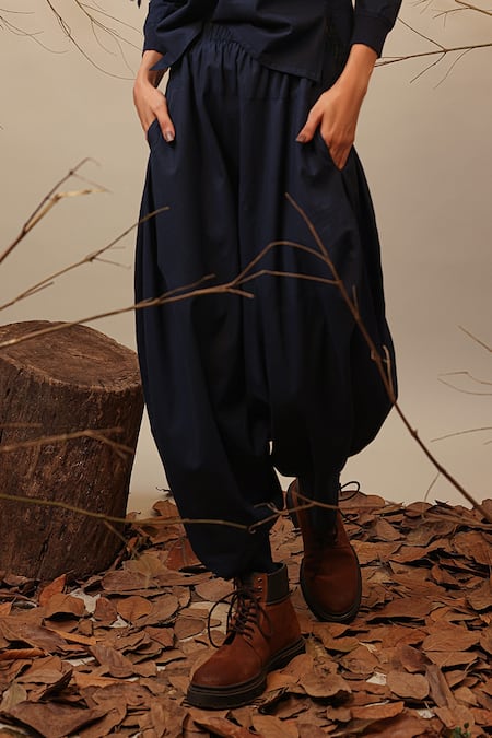 Shop MATI_1 Blue Cotton Dhoti Style Balloon Pant Online at Aza Fashions Shop_MATI_1_Blue Cotton Dhoti Style Balloon Pant _Online_at_Aza_Fashions