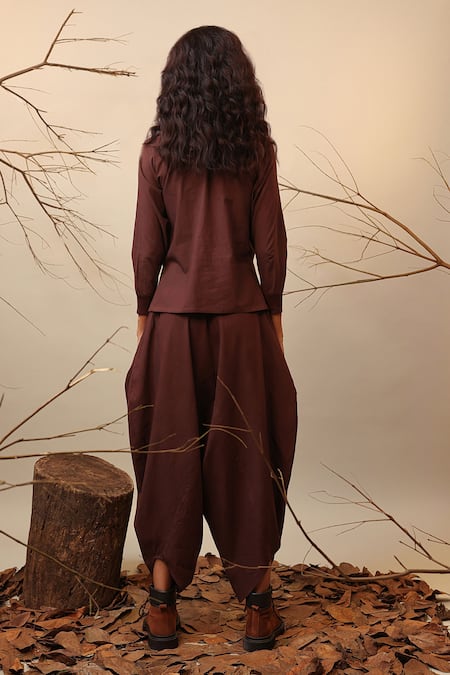 Shop MATI_1 Brown Cotton Dhoti Style Balloon Pant at Aza Fashions Shop_MATI_1_Brown Cotton Dhoti Style Balloon Pant _at_Aza_Fashions