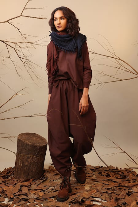 MATI_1 Brown Cotton Dhoti Style Balloon Pant Online at Aza Fashions MATI_1_Brown Cotton Dhoti Style Balloon Pant _Online_at_Aza_Fashions