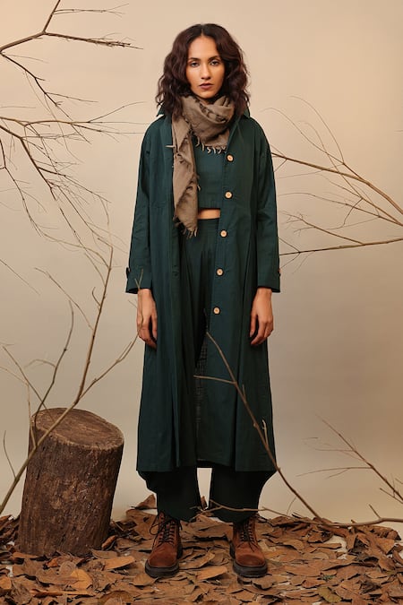 MATI_1 Green Cotton Peter Pan Collared Trench Jacket Online at Aza Fashions MATI_1_Green Cotton Peter Pan Collared Trench Jacket _Online_at_Aza_Fashions