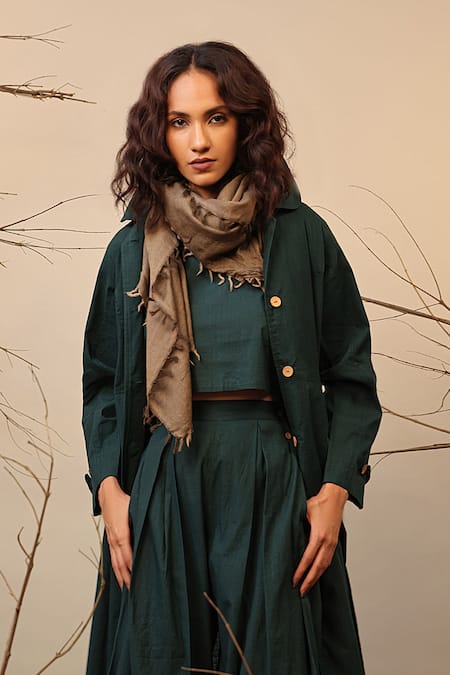MATI_1 Green Cotton Peter Pan Collared Trench Jacket at Aza Fashions MATI_1_Green Cotton Peter Pan Collared Trench Jacket _at_Aza_Fashions