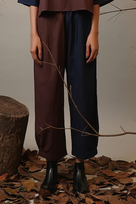 Buy MATI_1 Blue Cotton Color Block Hera Pant Online at Aza Fashions Buy_MATI_1_Blue Cotton Color Block Hera Pant _Online_at_Aza_Fashions