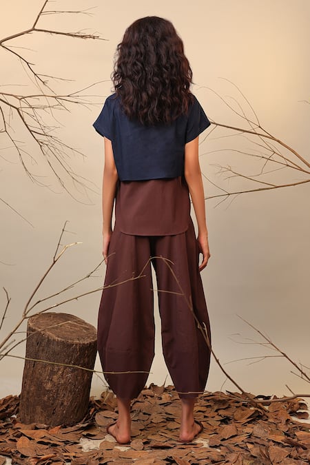 Shop MATI_1 Blue Cotton Round Neck Color Blocked Top at Aza Fashions Shop_MATI_1_Blue Cotton Round Neck Color Blocked Top _at_Aza_Fashions