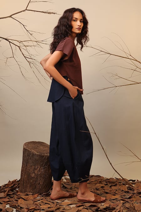 Buy MATI_1 Brown Cotton Round Neck Color Blocked Kaftan Top Online at Aza Fashions Buy_MATI_1_Brown Cotton Round Neck Color Blocked Kaftan Top _Online_at_Aza_Fashions