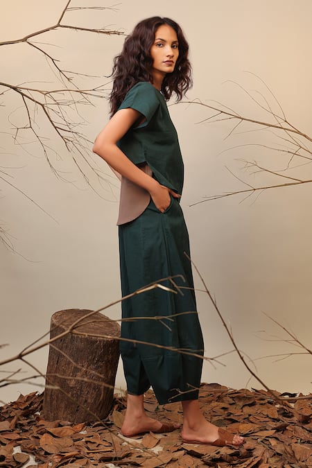 MATI_1 Green Cotton Round Neck Color Block Kaftan Top Online at Aza Fashions MATI_1_Green Cotton Round Neck Color Block Kaftan Top _Online_at_Aza_Fashions