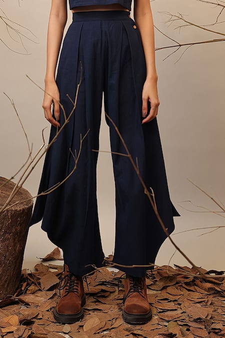 MATI_1 Blue Cotton Crew Neck Solid Raglan Crop Top And Cowl Pant Set Online at Aza Fashions MATI_1_Blue Cotton Crew Neck Solid Raglan Crop Top And Cowl Pant Set _Online_at_Aza_Fashions