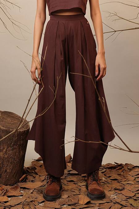 Buy MATI_1 Brown Cotton Round Neck Solid Raglan Crop Top And Cowl Pant Set Online at Aza Fashions Buy_MATI_1_Brown Cotton Round Neck Solid Raglan Crop Top And Cowl Pant Set _Online_at_Aza_Fashions