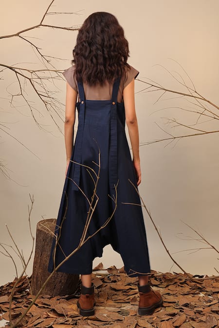 Shop MATI_1 Blue Cotton Solid Flared Dungaree at Aza Fashions Shop_MATI_1_Blue Cotton Solid Flared Dungaree _at_Aza_Fashions