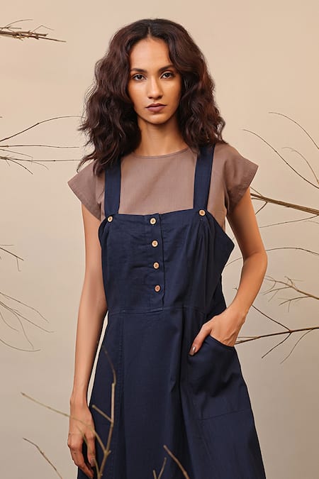MATI_1 Blue Cotton Solid Flared Dungaree Online at Aza Fashions MATI_1_Blue Cotton Solid Flared Dungaree _Online_at_Aza_Fashions