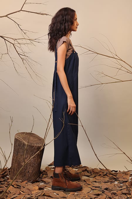 Buy MATI_1 Blue Cotton Solid Flared Dungaree Online at Aza Fashions Buy_MATI_1_Blue Cotton Solid Flared Dungaree _Online_at_Aza_Fashions