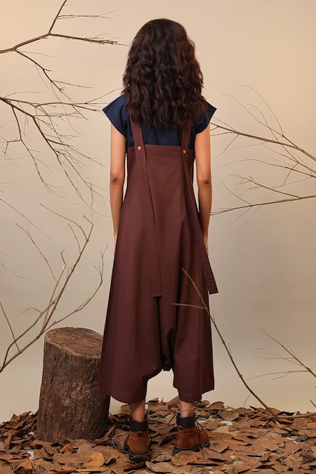 MATI_1 Brown Solid Flared Dungaree 