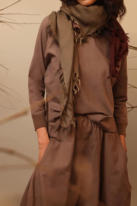 Buy MATI_1 Beige Cotton High Neck Solid Ribbed Collar Sweatshirt With Dhoti Pant Online at Aza Fashions Buy_MATI_1_Beige Cotton High Neck Solid Ribbed Collar Sweatshirt With Dhoti Pant _Online_at_Aza_Fashions