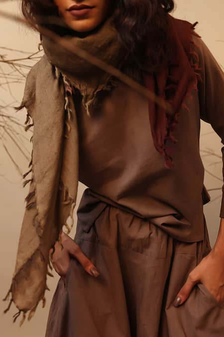 Shop MATI_1 Beige Cotton High Neck Solid Ribbed Collar Sweatshirt With Dhoti Pant Online at Aza Fashions Shop_MATI_1_Beige Cotton High Neck Solid Ribbed Collar Sweatshirt With Dhoti Pant _Online_at_Aza_Fashions