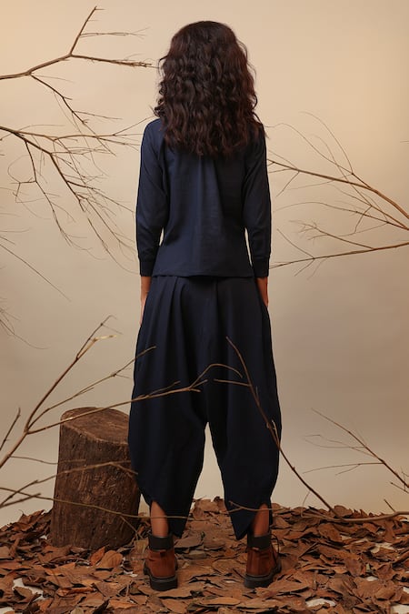 Shop_MATI_1_Blue Cotton High Neck Solid Sweatshirt And Dhoti Pant Set _at_Aza_Fashions