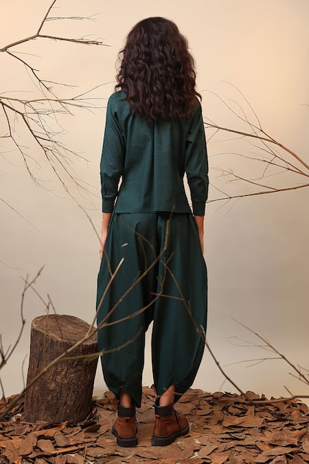 Shop_Mati_Green Cotton High Neck Raglan Sleeve Top And Balloon Pant Set _at_Aza_Fashions