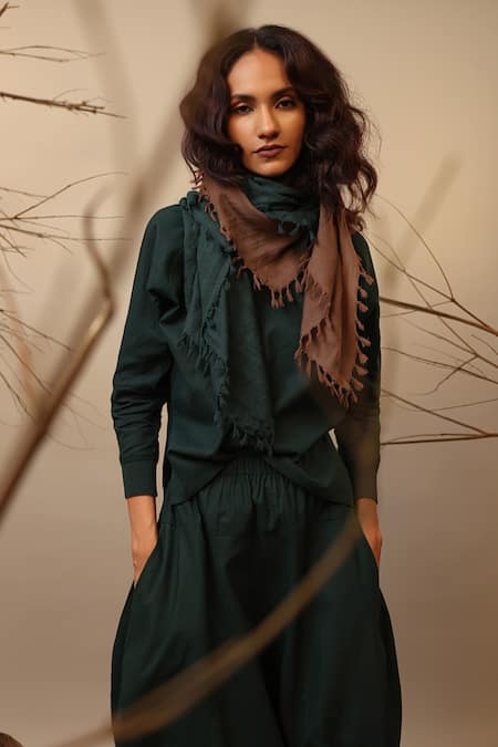 Mati_Green Cotton High Neck Raglan Sleeve Top And Balloon Pant Set _Online_at_Aza_Fashions