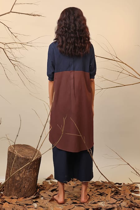 Shop_Mati_Brown Cotton Mandarin Collar Colorblocked Tunic _at_Aza_Fashions