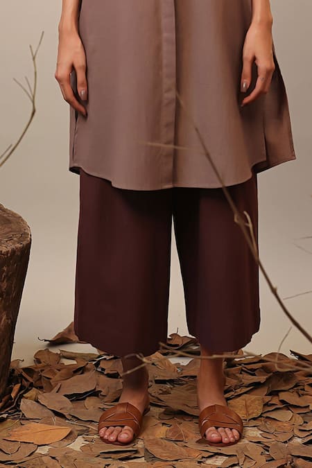 Buy_MATI_1_Beige Cotton Mandarin Collar Colorblocked Tunic And Pant Set _Online_at_Aza_Fashions