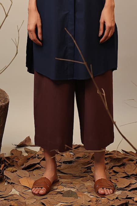 MATI_1_Blue Cotton Mandarin Collar Colorblocked Tunic And Pant Set _Online_at_Aza_Fashions