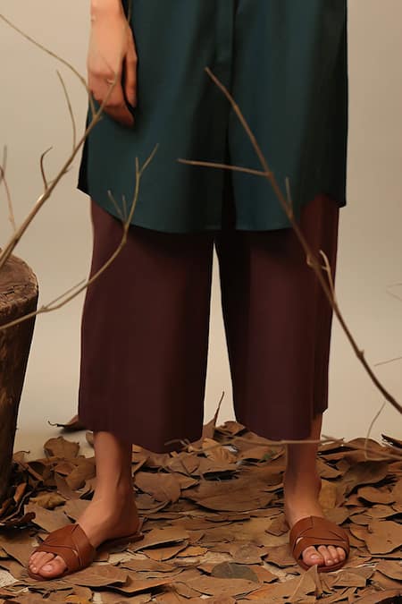 Buy_Mati_Green Cotton Mandarin Collar Color Blocked Tunic And Pant Set _Online_at_Aza_Fashions