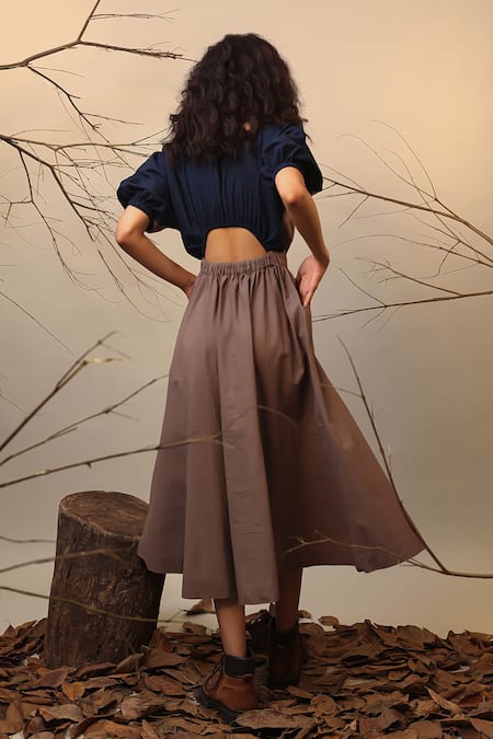 Mati Beige Color Blocked Midi Dress 