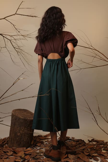 Mati Green Color Block Cotton Dress 