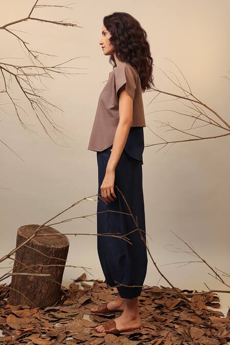 Mati_Beige Cotton Round Neck Kaftan Top And Balloon Pant Set _Online_at_Aza_Fashions