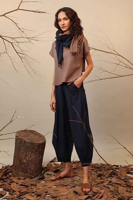 Buy_Mati_Beige Cotton Round Neck Kaftan Top And Balloon Pant Set _Online_at_Aza_Fashions