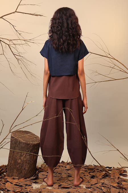 Mati Blue Kaftan Top & Brown Balloon Cut Pant Set 