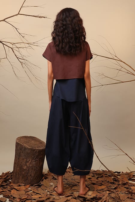 Mati Brown Kaftan Top & Blue Balloon Pant Set 