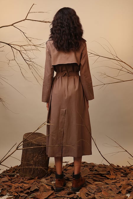 Shop_Mati_Beige Cotton Collared Trench Dress With Belt _at_Aza_Fashions