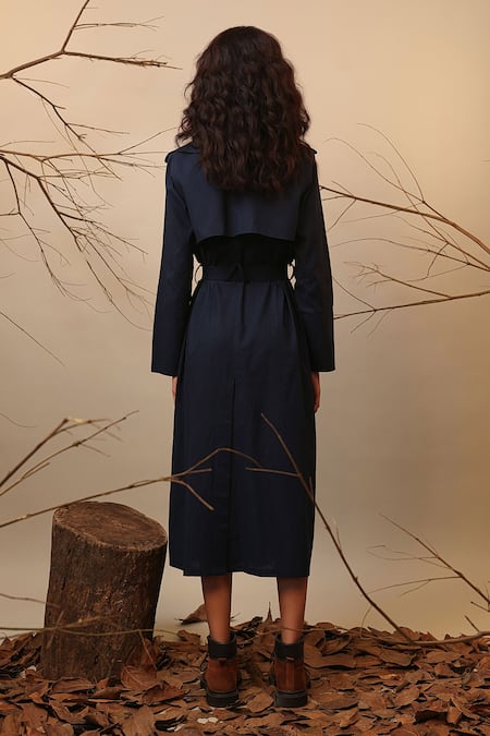Shop_Mati_Blue Cotton Collared Trench Overlap Dress _at_Aza_Fashions