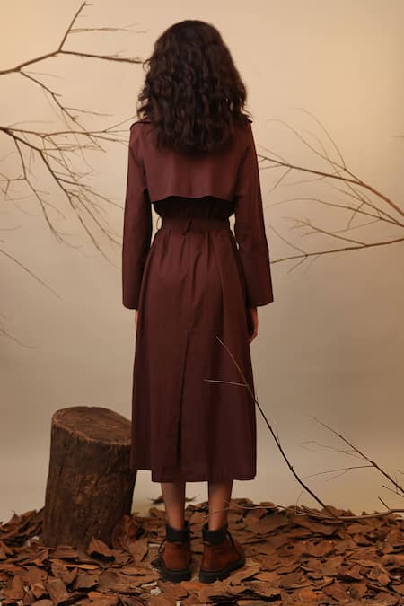 Mati Brown Cotton Trench Midi Dress With Belt 