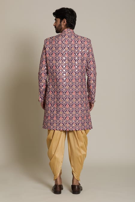 Arihant Rai Sinha Floral Embroidered Wine Sherwani Set 