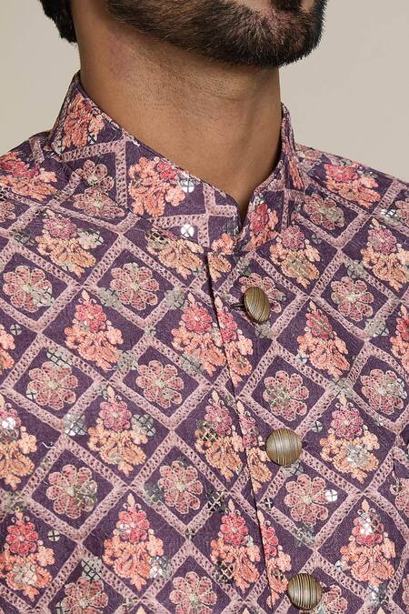 Buy Arihant Rai Sinha Wine Cotton, Silk Sequins Floral Embroidered Sherwani Set Online at Aza Fashions Buy_Arihant Rai Sinha_Wine Cotton, Silk Sequins Floral Embroidered Sherwani Set _Online_at_Aza_Fashions
